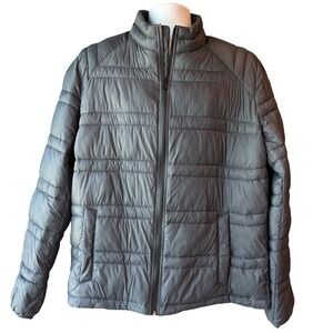 Michael Kors Packable Puffer Jacket Gray Lightweight Travel Women Large NEW